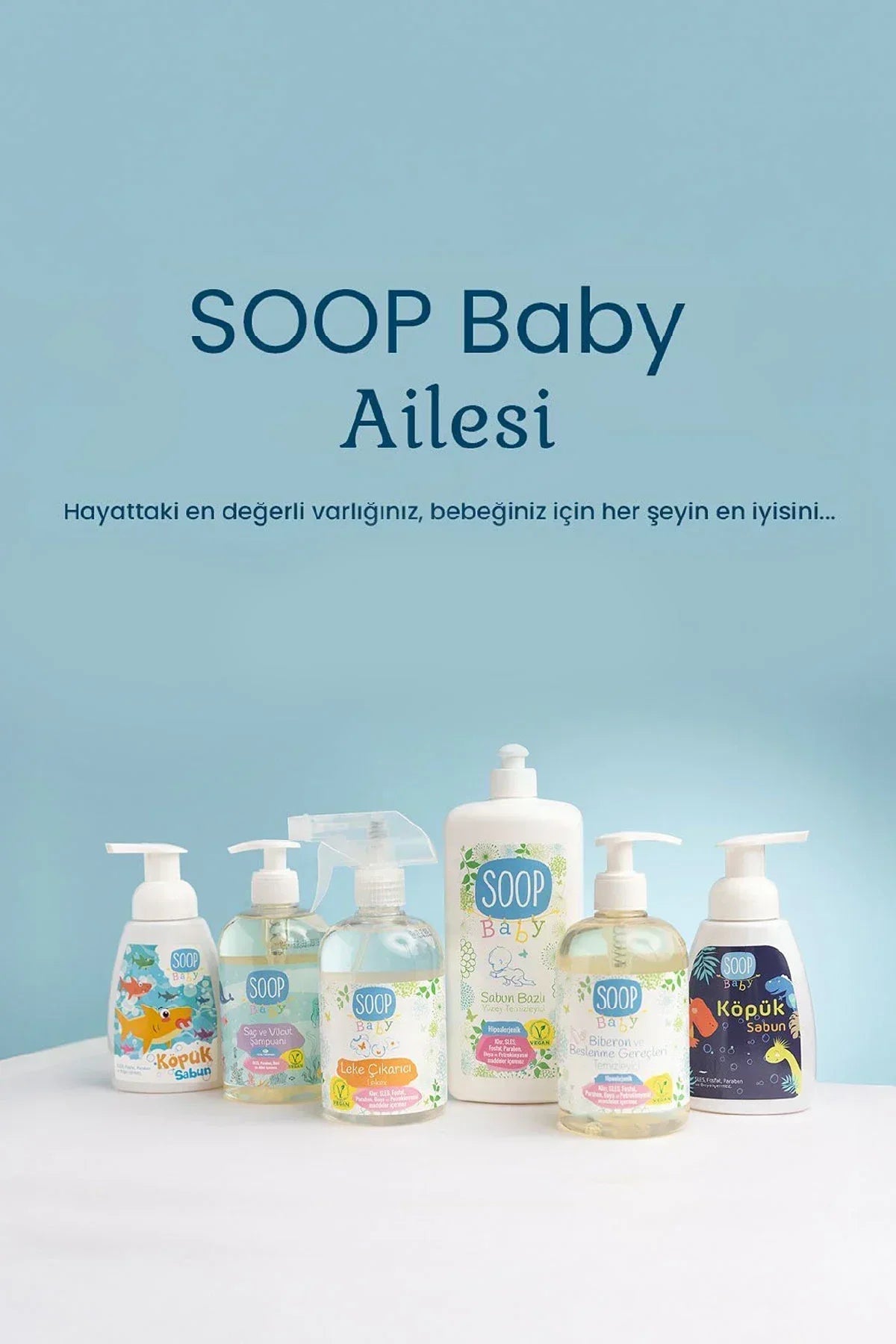 SOOP Baby bebek köpük sabun, saç ve vücut şampuanı, leke çıkarıcı ve yüzey temizleyici ürünleri