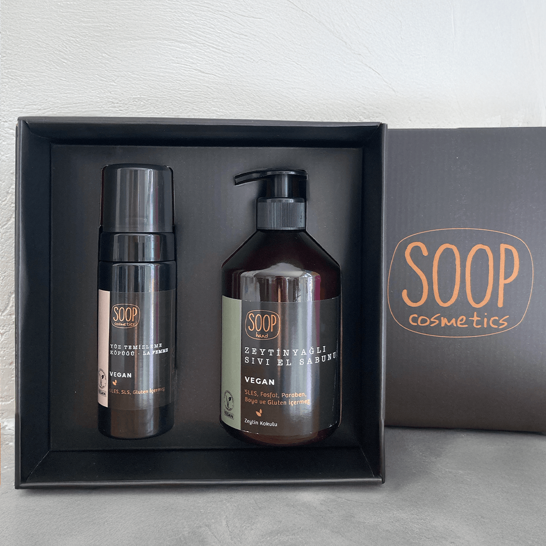 SOOP Cosmetics Yüz Temizleme Köpüğü ve Zeytinyağlı Sıvı El Sabunu Hediye Paketi - soopcomtr