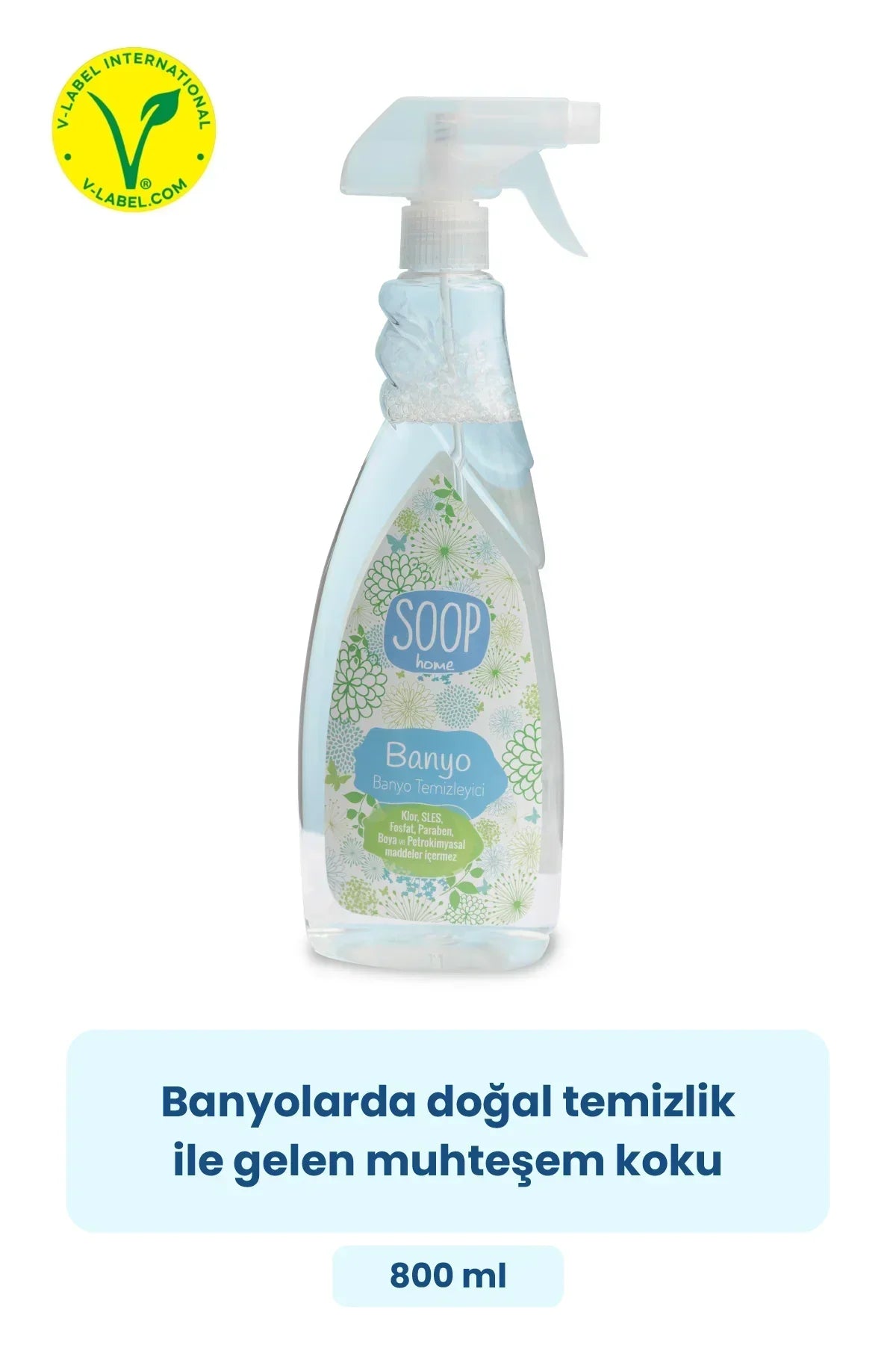 Soop home banyo temizleyici sprey şişesi, doğal etiketli, 800 ml, banyo temizliği