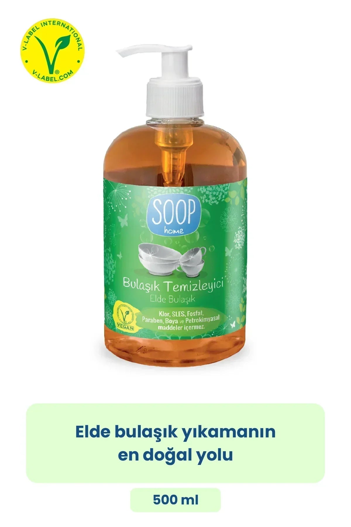 SOOP home vegan bulaşık temizleyici sıvı deterjan 500 ml, elde bulaşık yıkama için