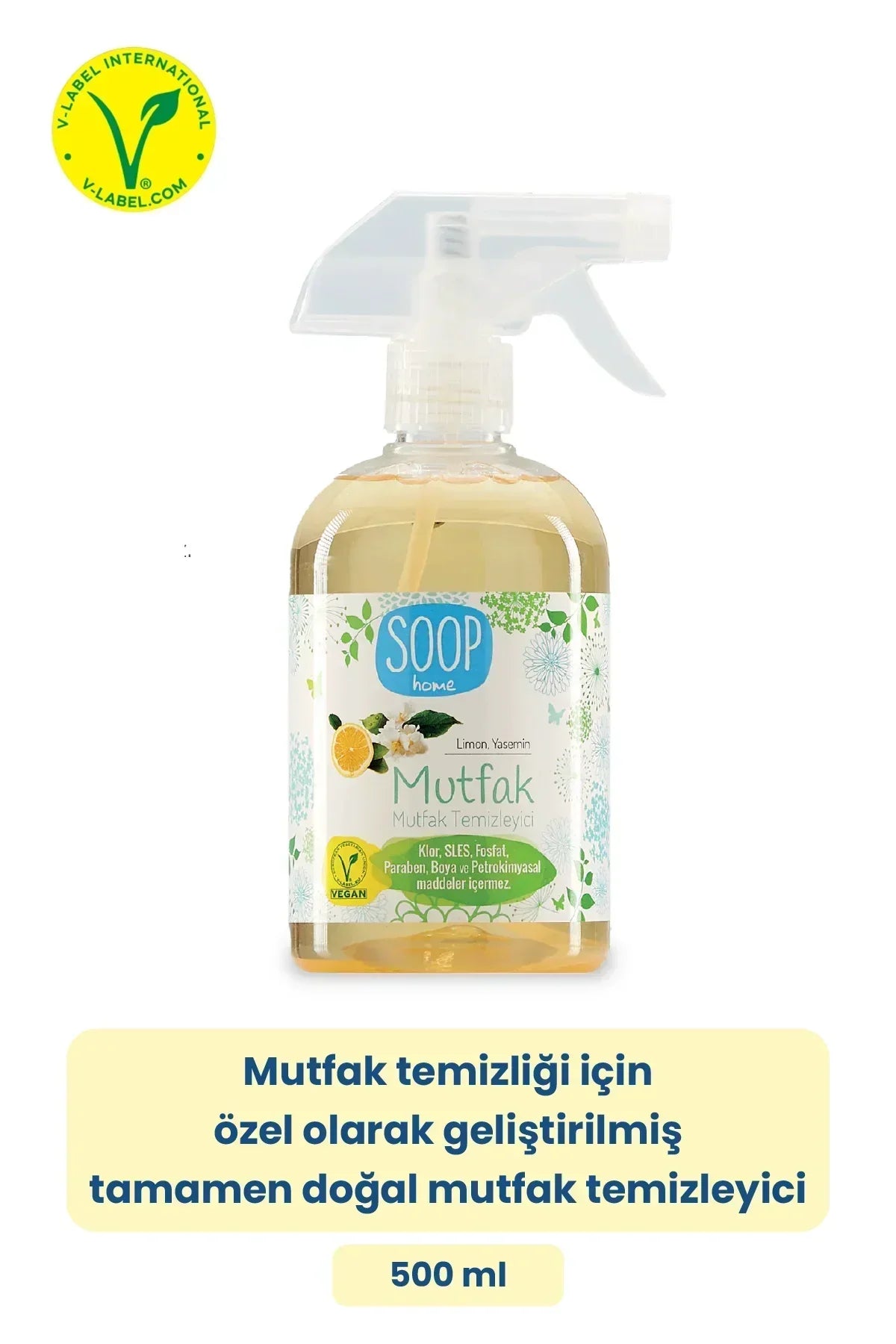 Soop Home limon yasemin aromalı vegan mutfak temizleyici 500 ml şişe