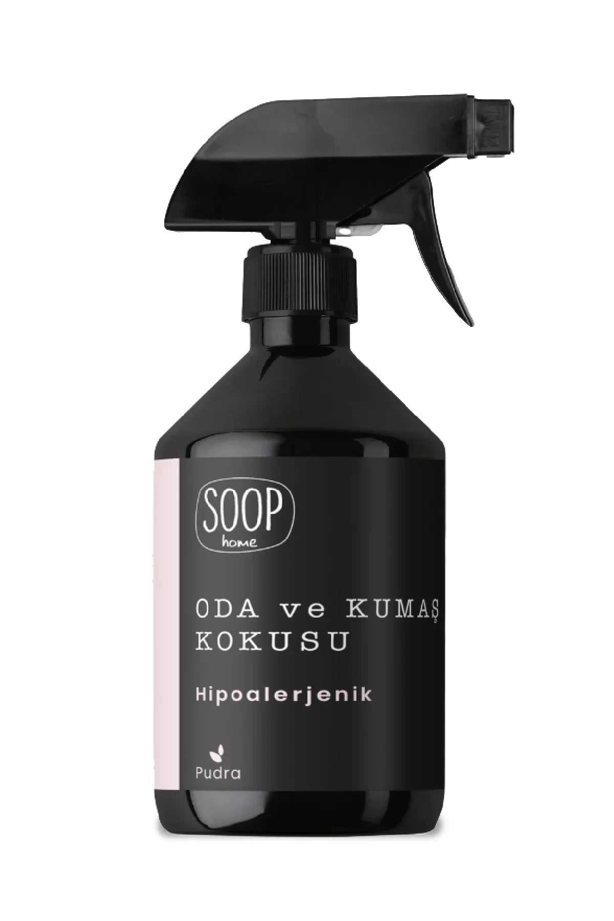 Siyah sprey başlıklı SOOP home oda ve kumaş kokusu hipoalerjenik pudra kokusu