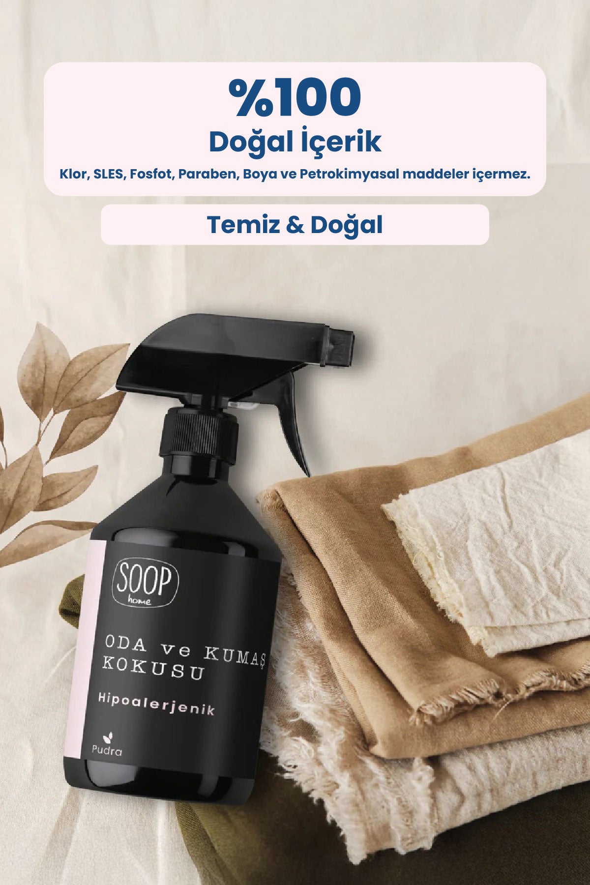 SOOP Home Zencefil ve Pudra Kokulu Doğal Oda ve Kumaş Spreyi – 2’li Hediye Seti