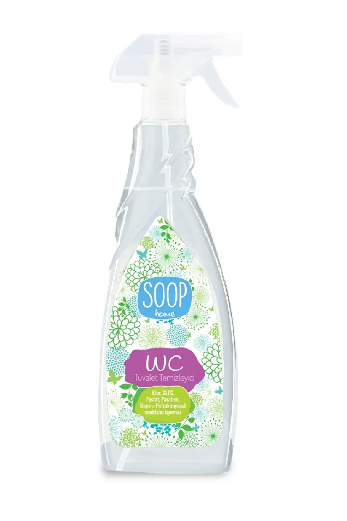 Şeffaf sprey şişede SOOP home WC tuvalet temizleyici, doğal içerik, kimyasalsız formül