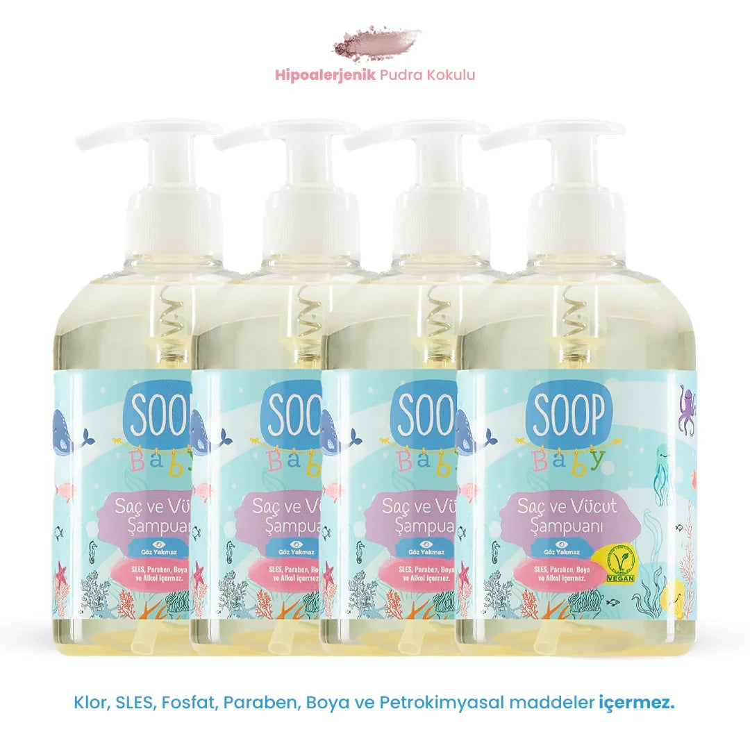 SOOP Baby Saç ve Vücut Doğal Şampuanı 4'lü Paket - soopcomtr