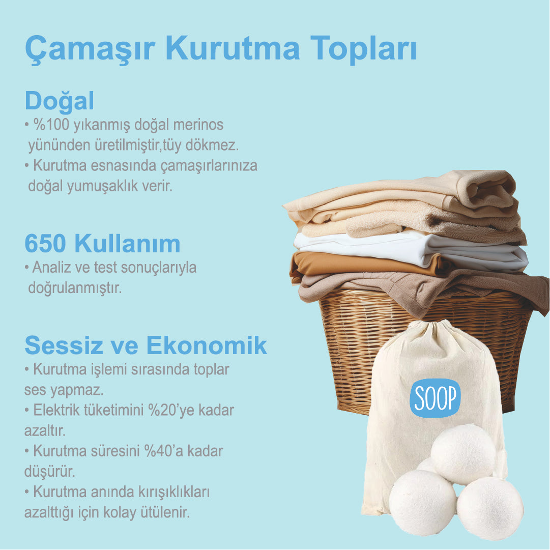 SOOP Home Yün Çamaşır Kurutma Topları- 3 Adet