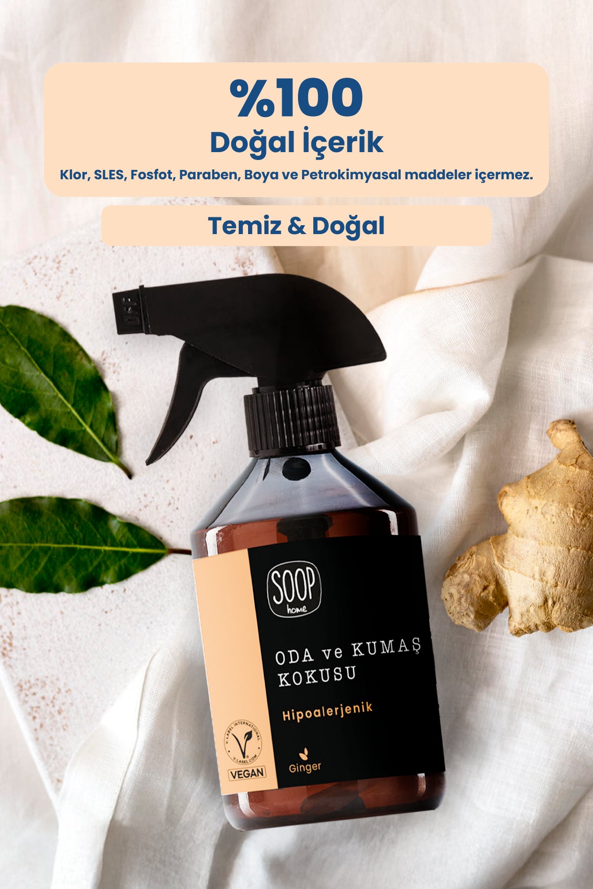 SOOP Cosmetics Doğal Zencefil Oda Kokusu ve Zeytinyağlı El Sabunu – 2’li Hediye Paketi