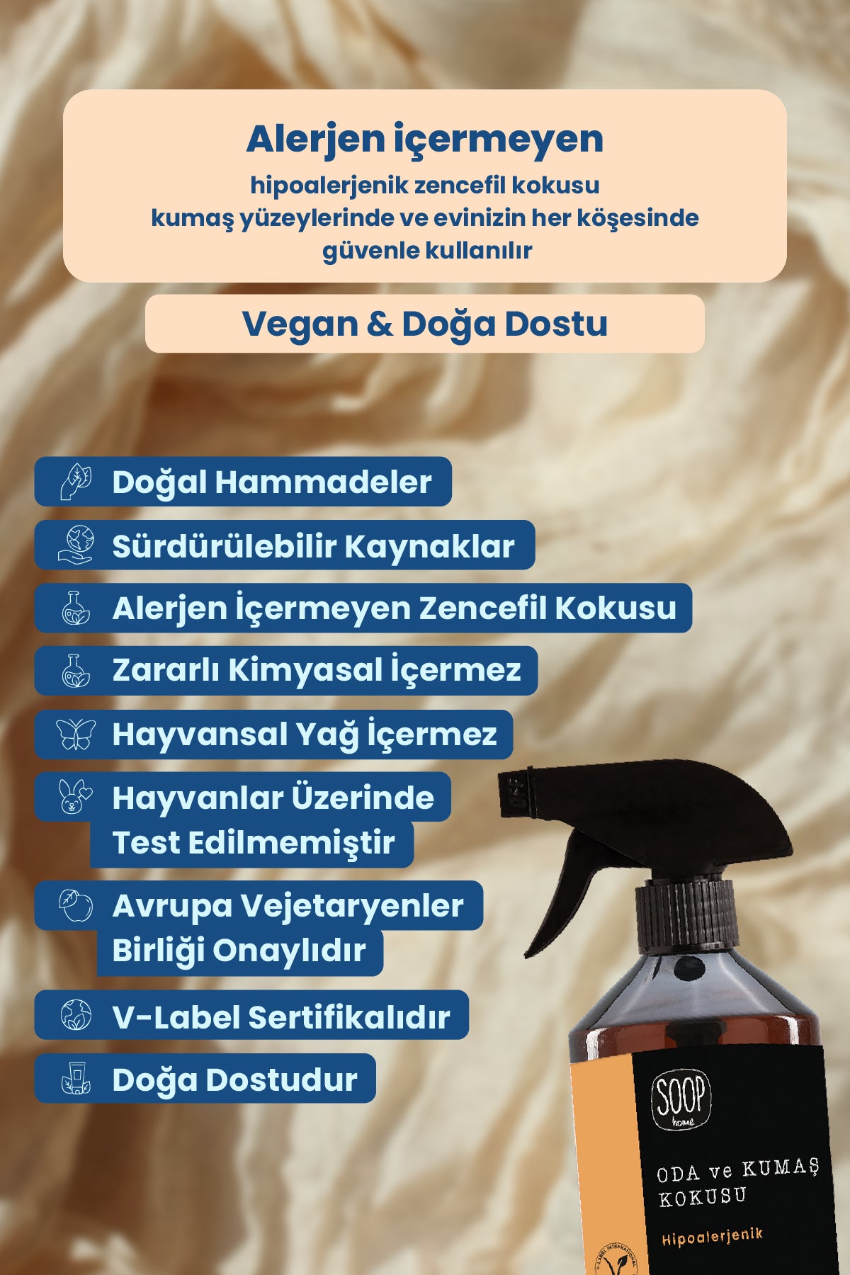 SOOP Home Zencefil ve Pudra Kokulu Doğal Oda ve Kumaş Spreyi – 2’li Hediye Seti